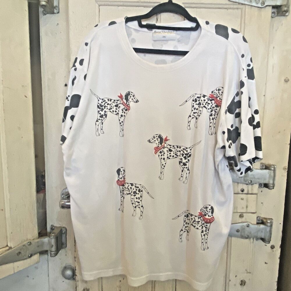 Vintage Womens White Dalmatian Size 2X Top Cottagecore Grandmacore